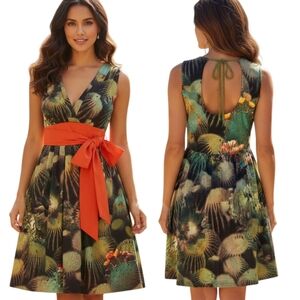 ANTHROPOLOGIE x EVA FRANCO "Oroya" Cactus Fit & Flare Dress - Size 4